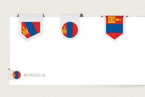 Label flag collection of Mongolia in different shape. Ribbon flag template of Mongolia vector