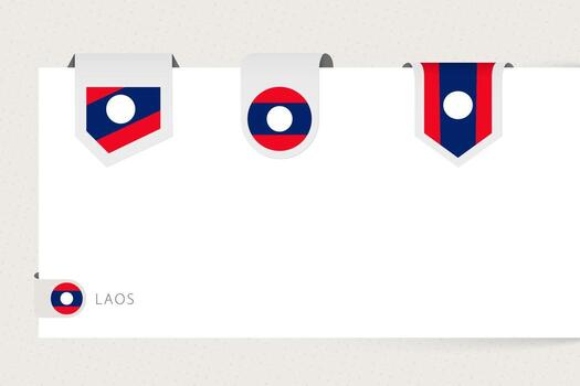 Label flag collection of Laos in different shape. Ribbon flag template of Laos vector
