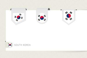 Label flag collection of South Korea in different shape. Ribbon flag template of South Korea vector