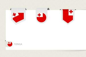 Label flag collection of Tonga in different shape. Ribbon flag template of Tonga vector