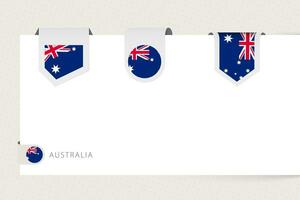 Label flag collection of Australia in different shape. Ribbon flag template of Australia vector