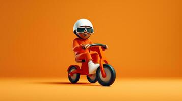 child on a tricycle on orange background generative ai photo