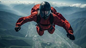 skydiver in sky jumped at height generative ai photo