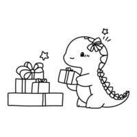 Little cute kawaii dragon coloring page for kids winter new year dragon vector