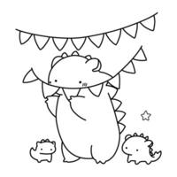 Little cute kawaii dragon coloring page for kids winter new year dragon vector