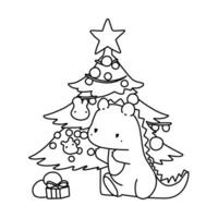 Little cute kawaii dragon coloring page for kids winter new year dragon vector