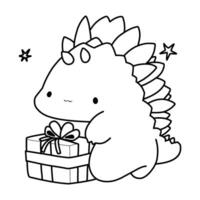 Little cute kawaii dragon coloring page for kids winter new year dragon vector