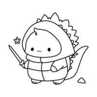 Little cute kawaii dragon coloring page for kids winter new year dragon vector