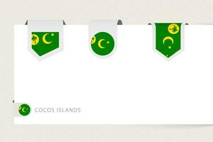 etiqueta bandera colección de cocos islas en diferente forma. cinta bandera modelo de cocos islas vector