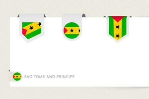 Label flag collection of Sao Tome and Principe in different shape. Ribbon flag template of Sao Tome and Principe vector