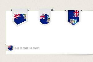 Label flag collection of Falkland Islands in different shape. Ribbon flag template of Falkland Islands vector