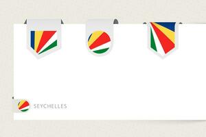 Label flag collection of Seychelles in different shape. Ribbon flag template of Seychelles vector