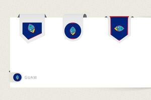 Label flag collection of Guam in different shape. Ribbon flag template of Guam vector