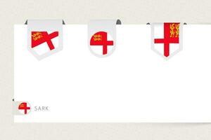 Label flag collection of Sark in different shape. Ribbon flag template of Sark vector