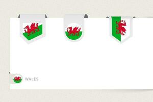 Label flag collection of Wales in different shape. Ribbon flag template of Wales vector