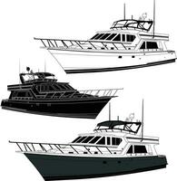 Yacht vector, fishing boat vector line art illustration and one color
