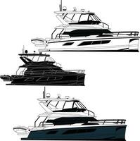 Yacht vector, fishing boat vector line art illustration and one color