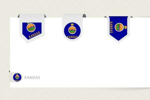 Label flag collection of US state Kansas in different shape. Ribbon flag template of Kansas vector