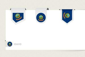 Label flag collection of US state Idaho in different shape. Ribbon flag template of Idaho vector