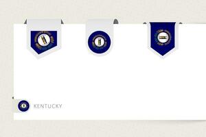 Label flag collection of US state Kentucky in different shape. Ribbon flag template of Kentucky vector