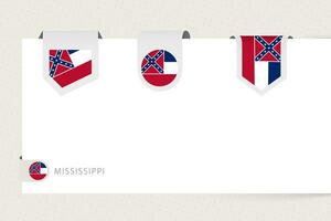 Label flag collection of US state Mississippi in different shape. Ribbon flag template of Mississippi vector