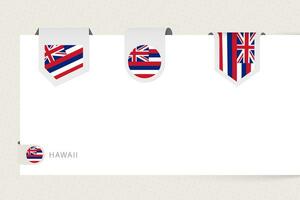 Label flag collection of US state Hawaii in different shape. Ribbon flag template of Hawaii vector