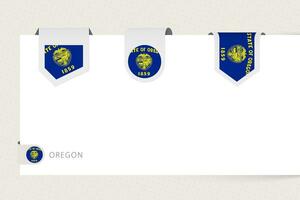 Label flag collection of US state Oregon in different shape. Ribbon flag template of Oregon vector