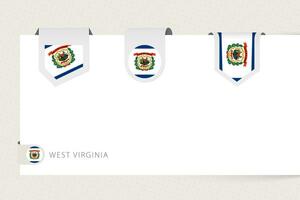 Label flag collection of US state West Virginia in different shape. Ribbon flag template of West Virginia vector