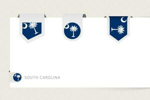Label flag collection of US state South Carolina in different shape. Ribbon flag template of South Carolina vector