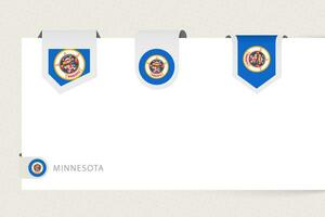 Label flag collection of US state Minnesota in different shape. Ribbon flag template of Minnesota vector