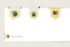 Label flag collection of US state New Jersey in different shape. Ribbon flag template of New Jersey vector