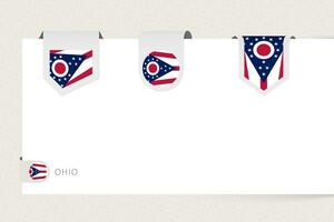 Label flag collection of US state Ohio in different shape. Ribbon flag template of Ohio vector