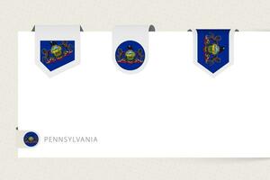 Label flag collection of US state Pennsylvania in different shape. Ribbon flag template of Pennsylvania vector