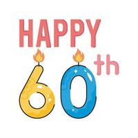 Happy birthday 60th  doodle vector colorful Sticker. EPS 10 file