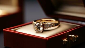 diamante compromiso dorado anillo generativo ai foto