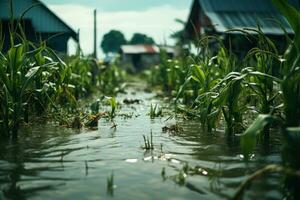 flooded corn plant field generative ai photo