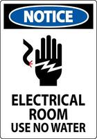 Restricted Area Sign Notice Electrical Room Use No Water vector