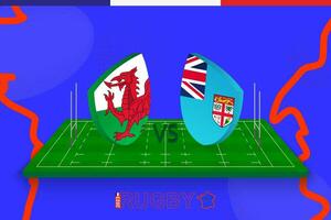 Rugby team Wales vs Fiji on rugby field. Rugby stadium on abstract background for international championship. vector