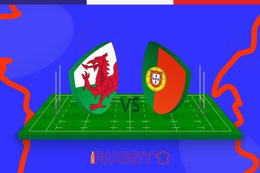 rugby equipo Gales vs Portugal en rugby campo. rugby estadio en resumen antecedentes para internacional campeonato. vector