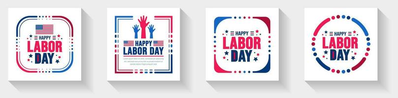 us labor day social media post banner design template set. Holiday concept. background, banner, placard, card, and poster design template and text inscription. vector illustration.