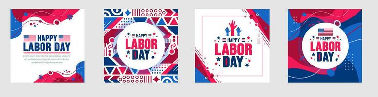 us labor day social media post banner design template set. Holiday concept. background, banner, placard, card, and poster design template and text inscription. vector illustration.