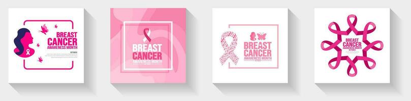 breast cancer awareness month social media post banner template set celebrated in October. Holiday concept. background, banner, placard, card, and poster design template with ribbon and text. vector