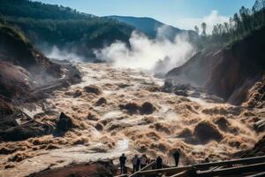 rocky mountain collapse, quarry explosion generative ai photo