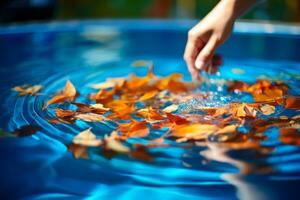 pool cleaning from leaves generative ai photo