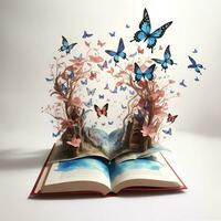 graphics open book with butterflies flying out of it photo