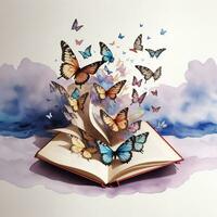 graphics open book with butterflies flying out of it photo