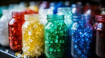 frascos con multicolor gelatinas caramelo generativo ai foto