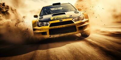 rally car close-up, high speed. ai generative photo