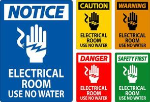 Restricted Area Sign Danger Electrical Room Use No Water vector