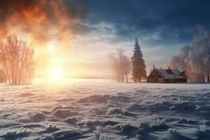 Beautiful winter landscape during a snow storm.ai generative photo